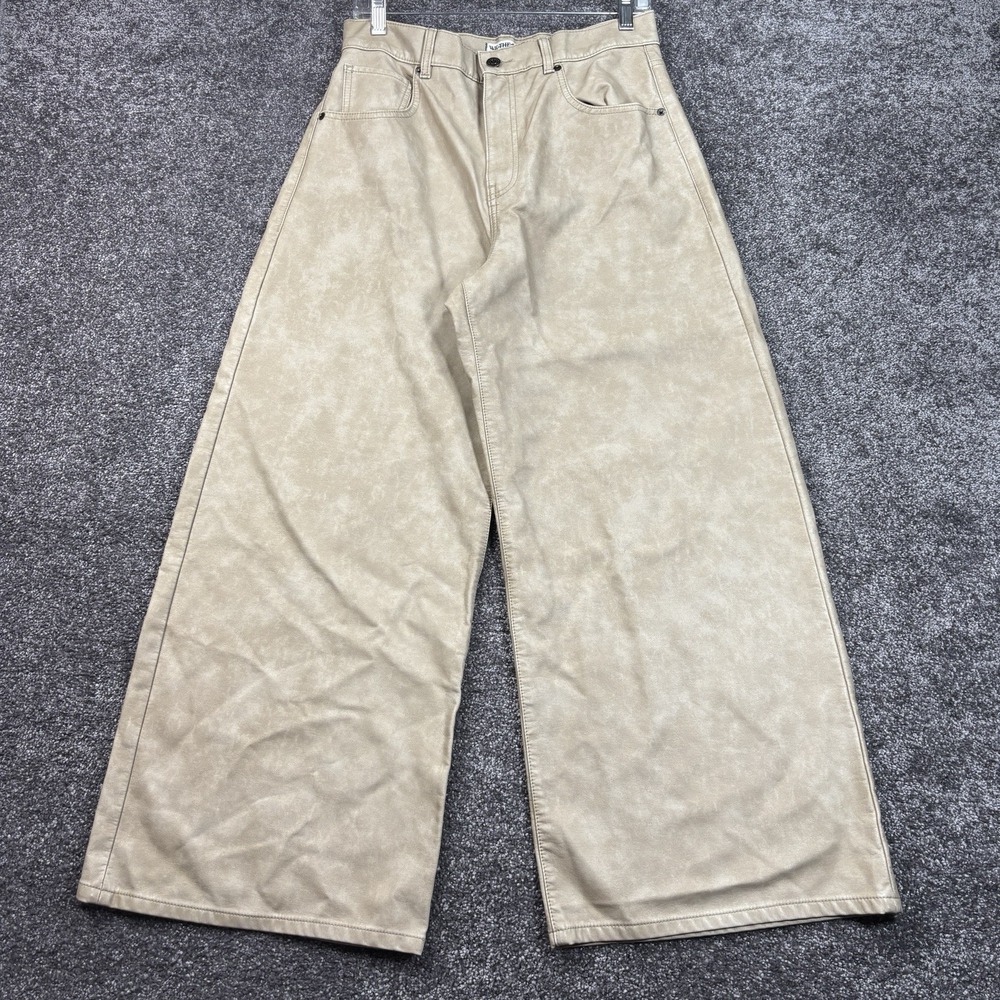 We The Free Misha High-Rise Wide Barrel Faux Leather Pants Womens 30 Beige Vegan - Picture 4 of 12